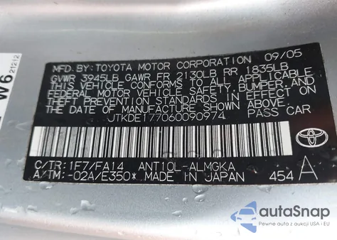 2006 Scion Tc z USA, uszkodzony, nr VIN JTKDE177060090974